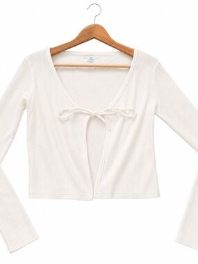 Brandy Melville White Tie-Front Long Sleeve Top